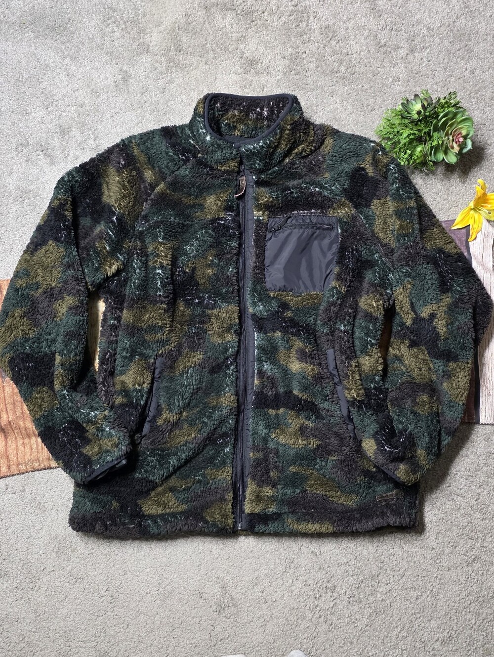 Smith's Workwear Camo Fleece Sherpa Zip Up Sweatshirt Jacket Men's Size XL
